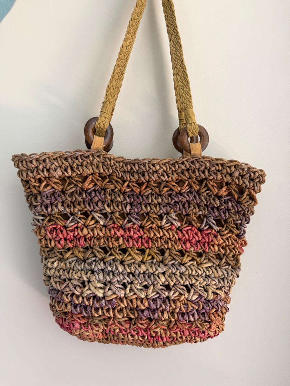 Cappelli Multicolor Straw Tote Bag - Vintage Boho Beach/Market Bag - Picture 5 of 9